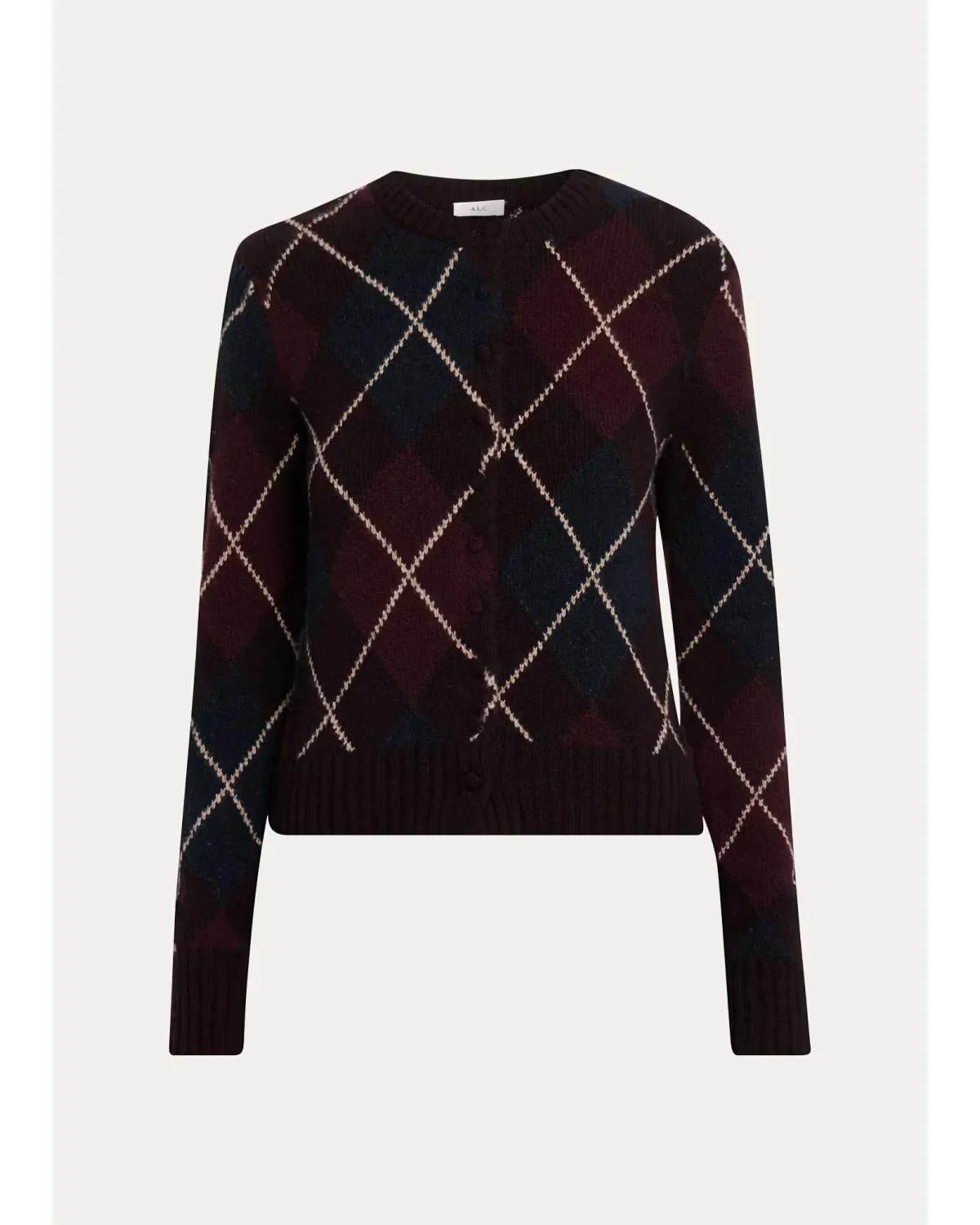 Skyler Argyle Cashmere Crewneck Cardigan by A.L.C.