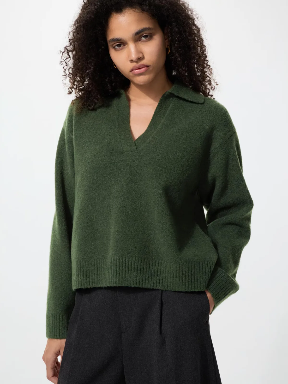Souffle Yarn Skipper Polo Sweater by Uniqlo