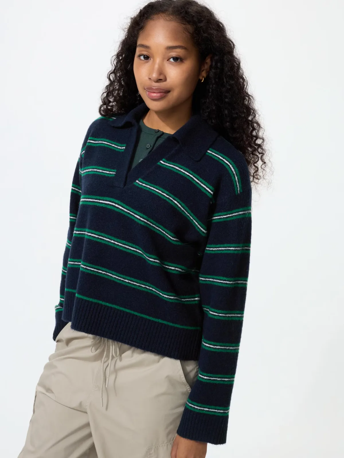 Souffle Yarn Skipper Polo Sweater Stripe by Uniqlo