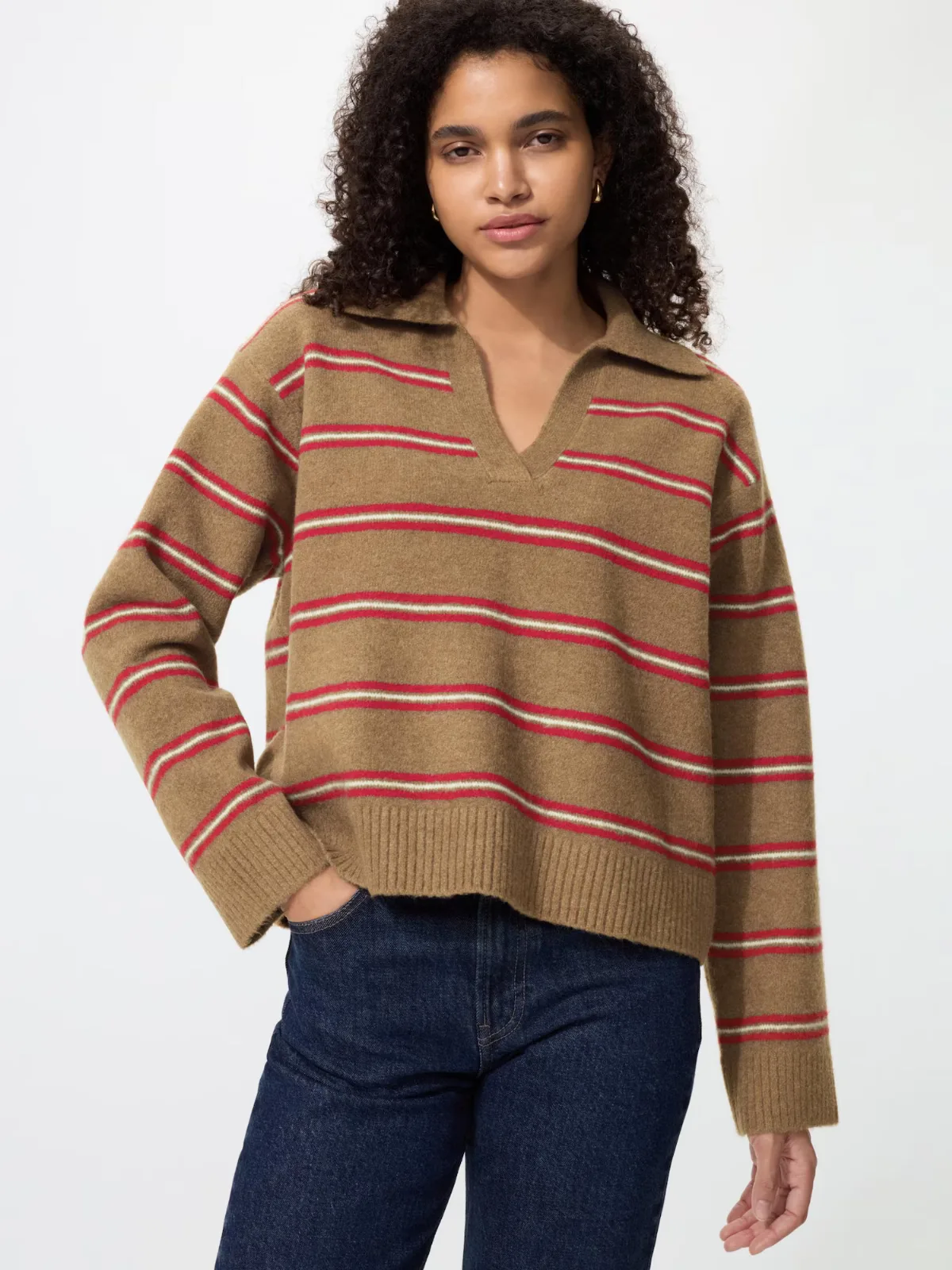 Souffle Yarn Skipper Polo Sweater Stripe