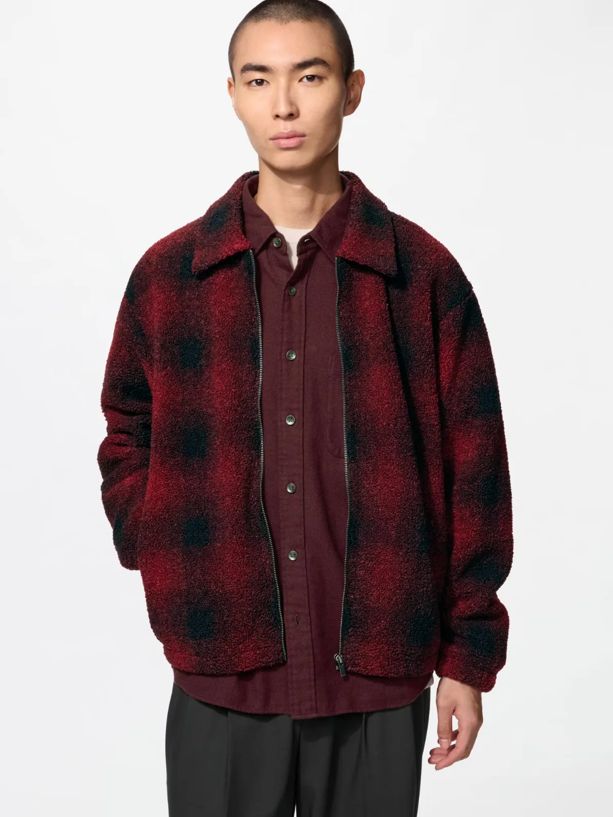 Pile Lined Fleece Blouson Jacket Print by Uniqlo