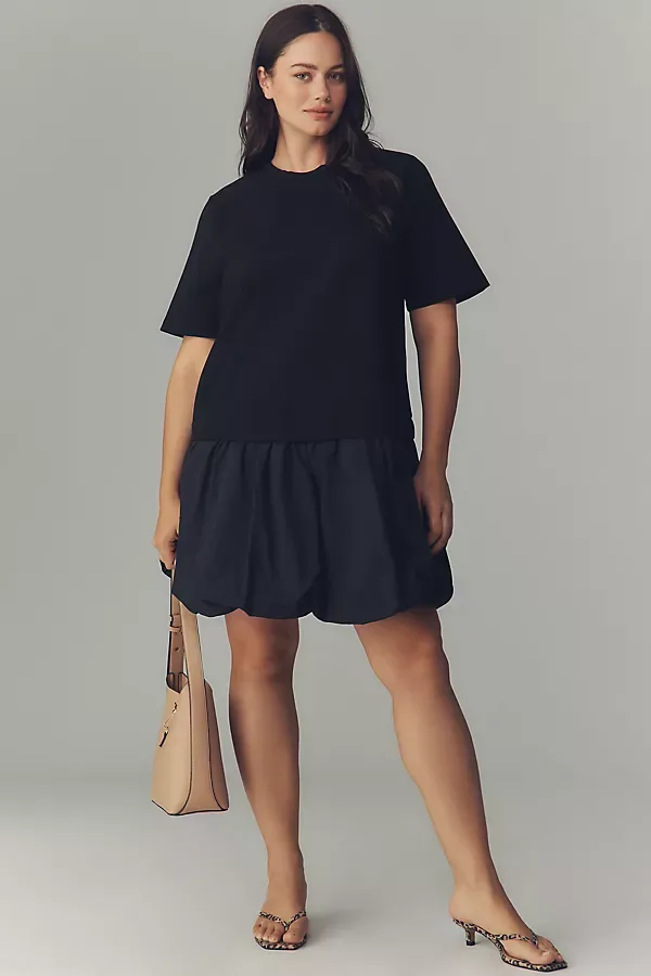 Short-Sleeve Twofer Bubble Mini Dress by English Factory