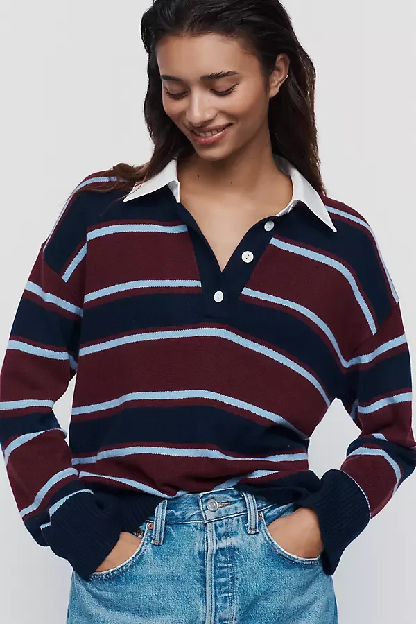 Paxton Wool Cotton Blend Rugby Shirt Top by Rails