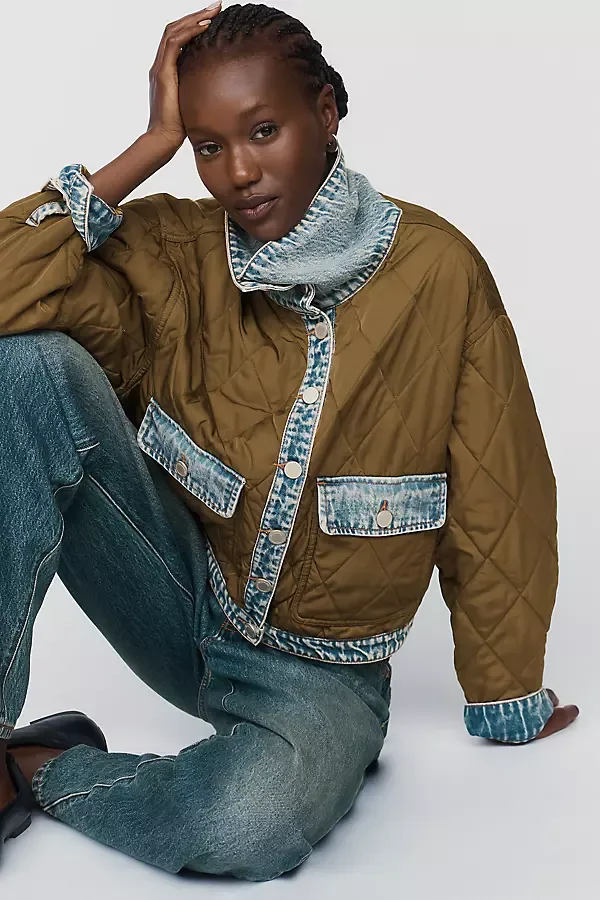 Quilted Denim Funnel Neck Jacket by BLANKNYC