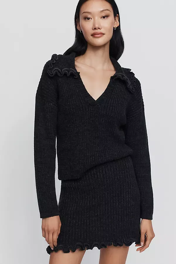 Cotton Wool Ribbed & Ruffled Knit Mini Skirt by Maeve