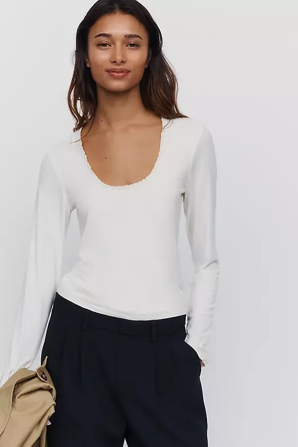 Lace Trim Long Sleeve Tee by Maeve