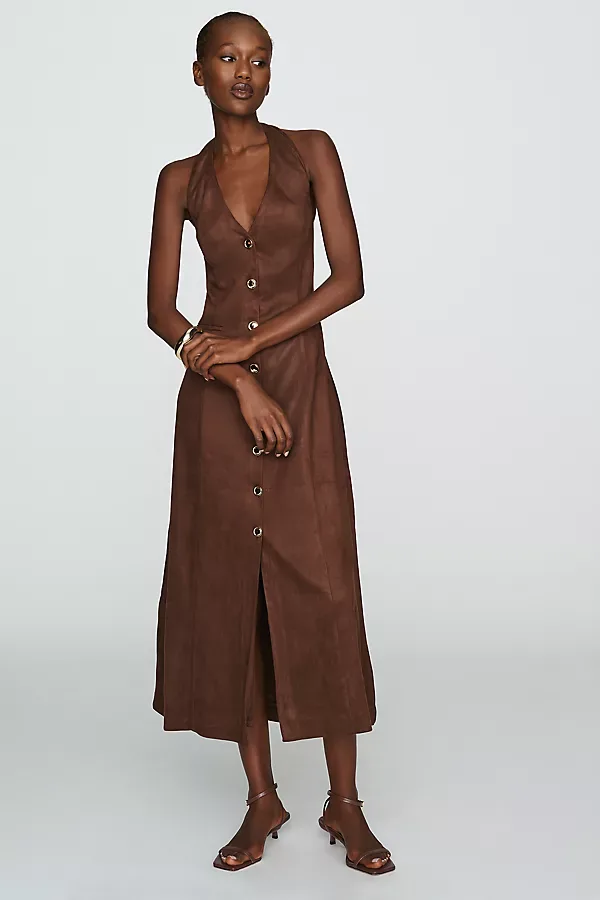 Faux Suede Buttondown Dress