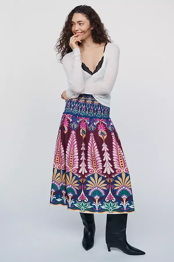 100% Cotton Smocked Midi Skirt by FARM Rio