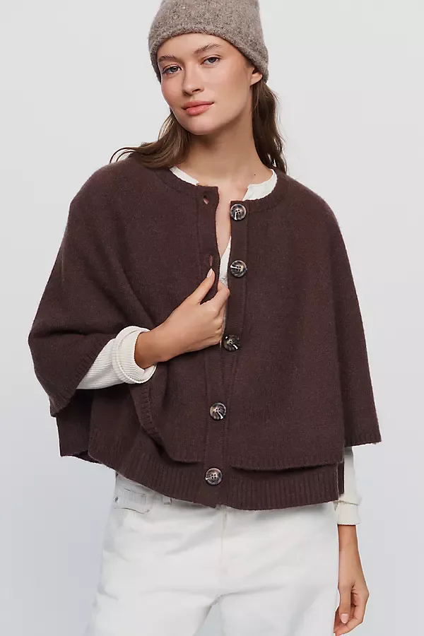 Button-Front Knit Cape Top by Anthropologie