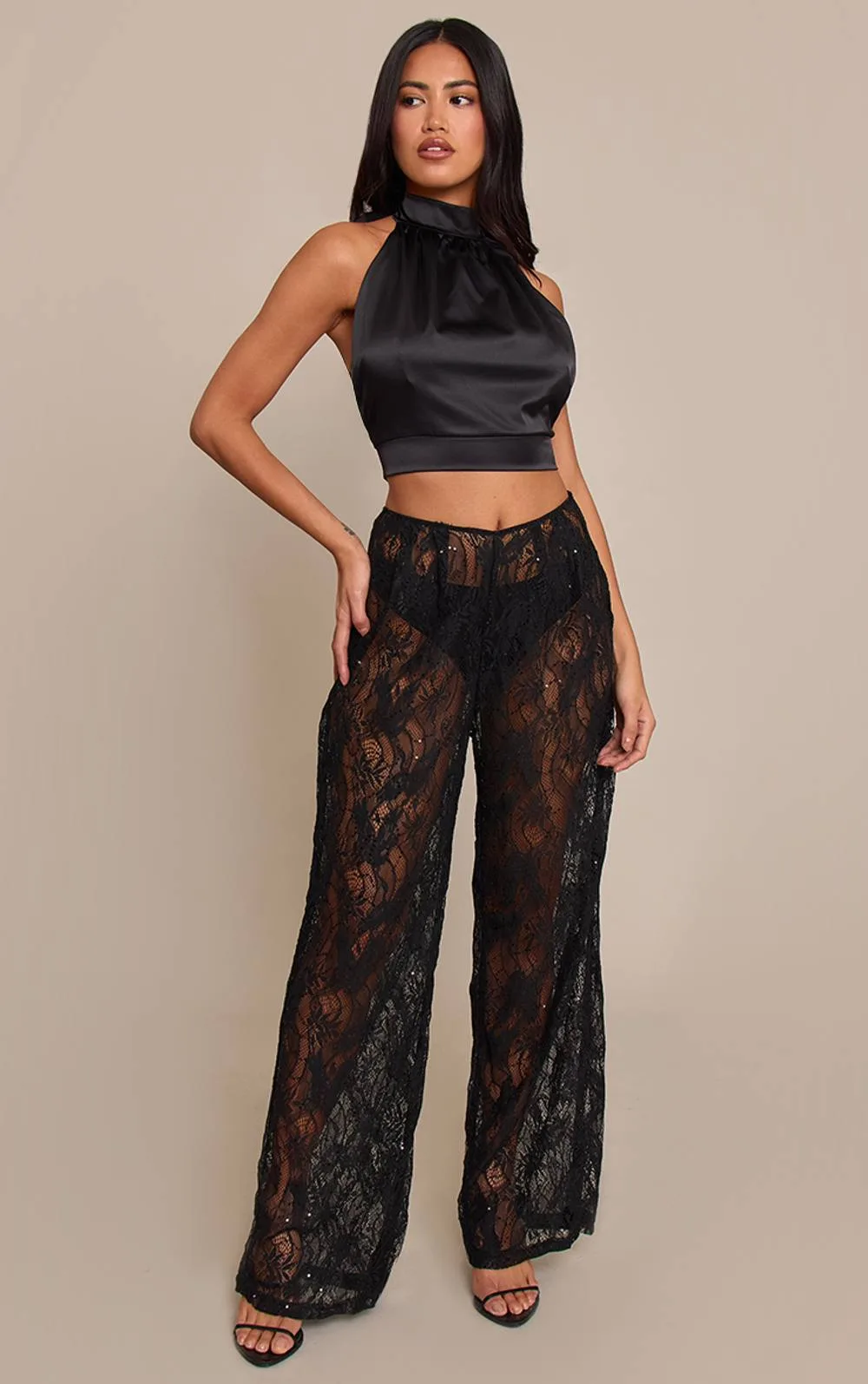 Lace Sequin Sheer Trousers by PrettyLittleThing