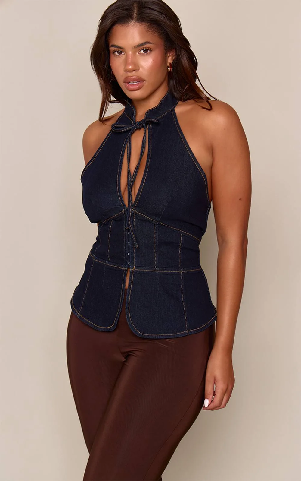 Denim Cut Away Corset Style Top