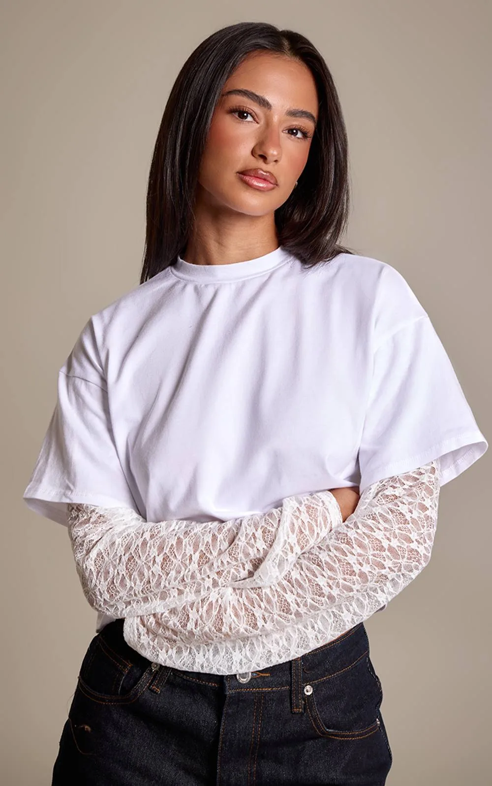 Oversized Top with Lace Sleeves by PrettyLittleThing