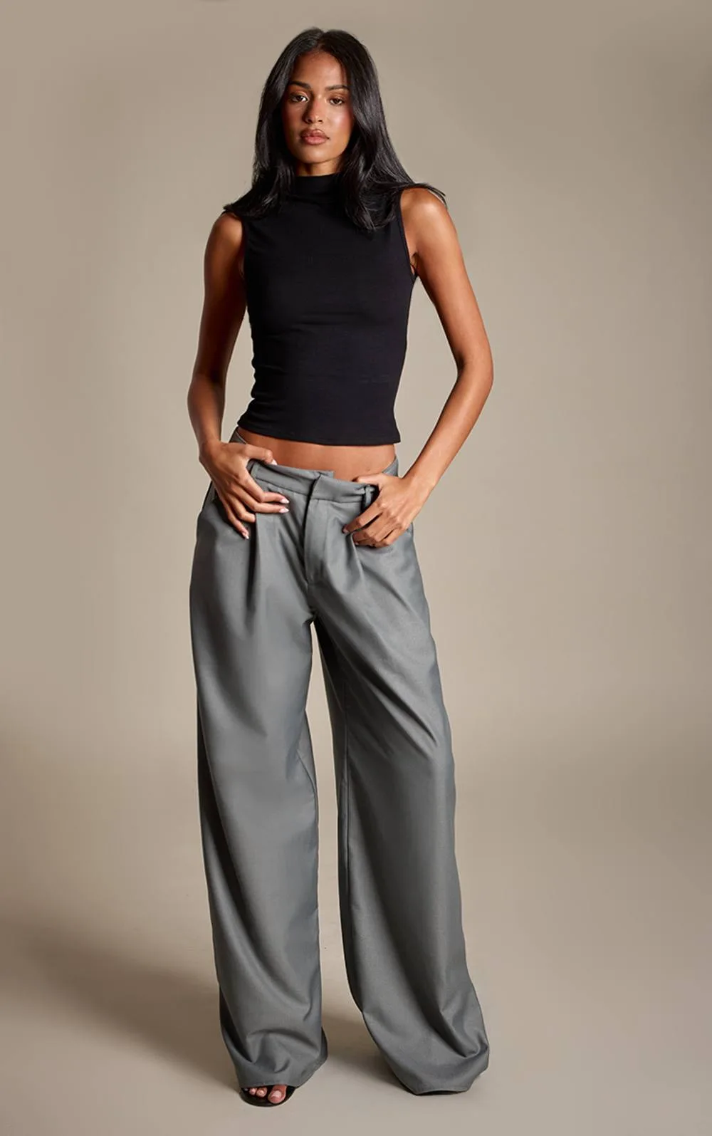 Woven Double Pleat Wide Leg Trouser by PrettyLittleThing