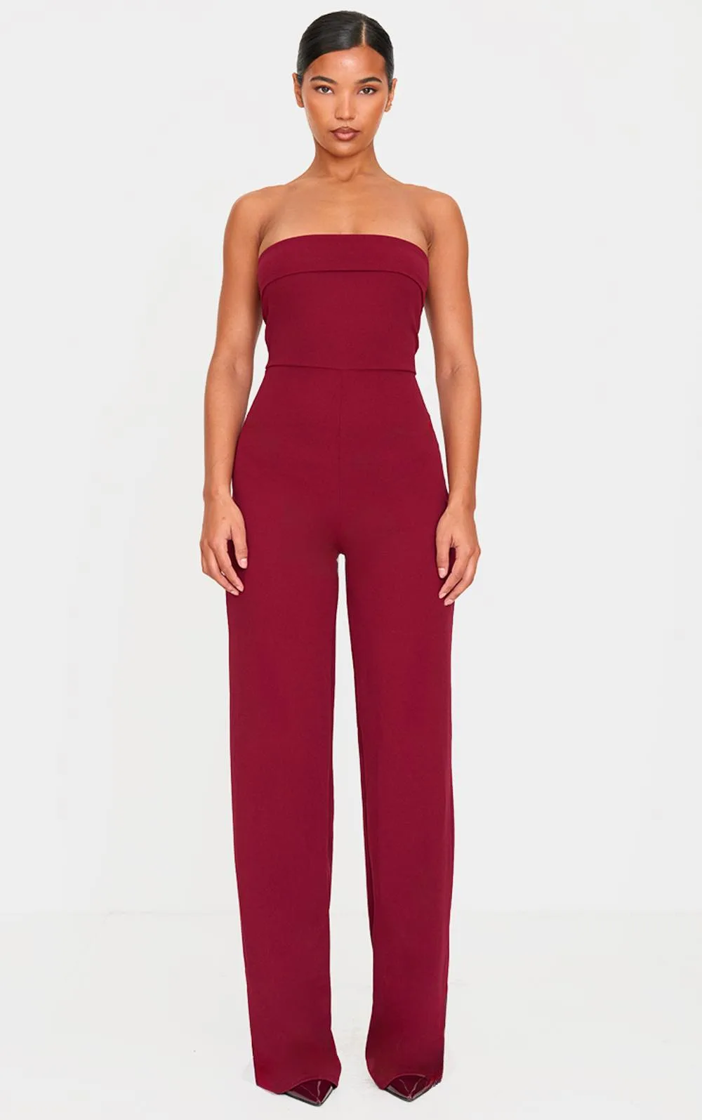 Crepe Fold Over Detail Wide Leg Jumpsuit by PrettyLittleThing