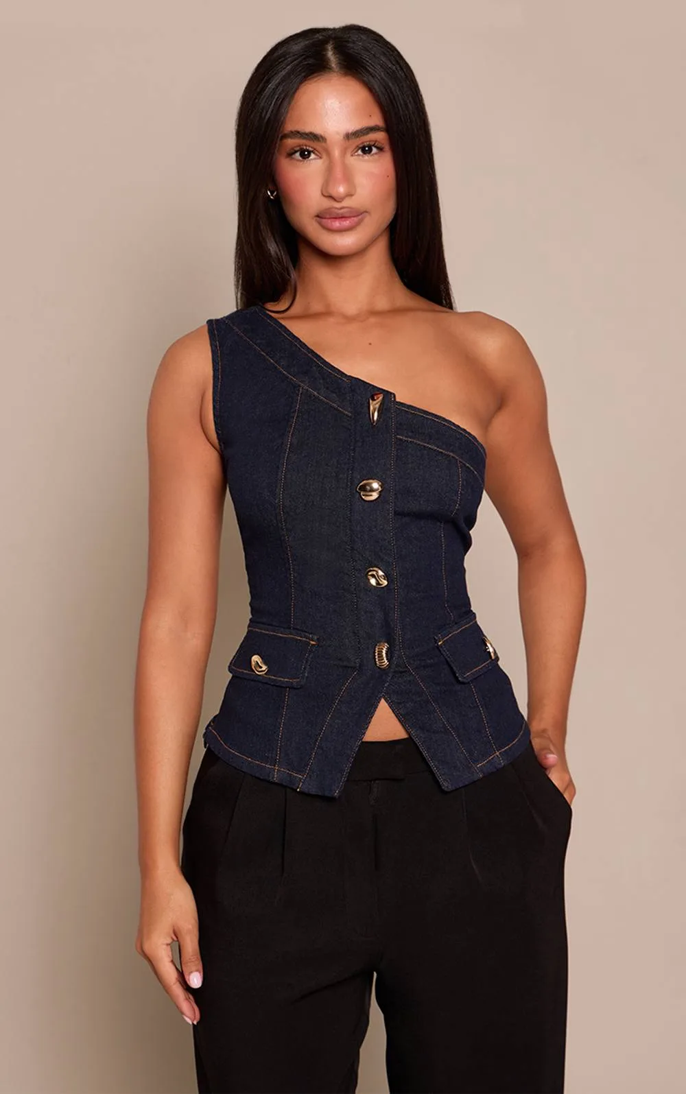 Trim Detail Asymmetric Waistcoat