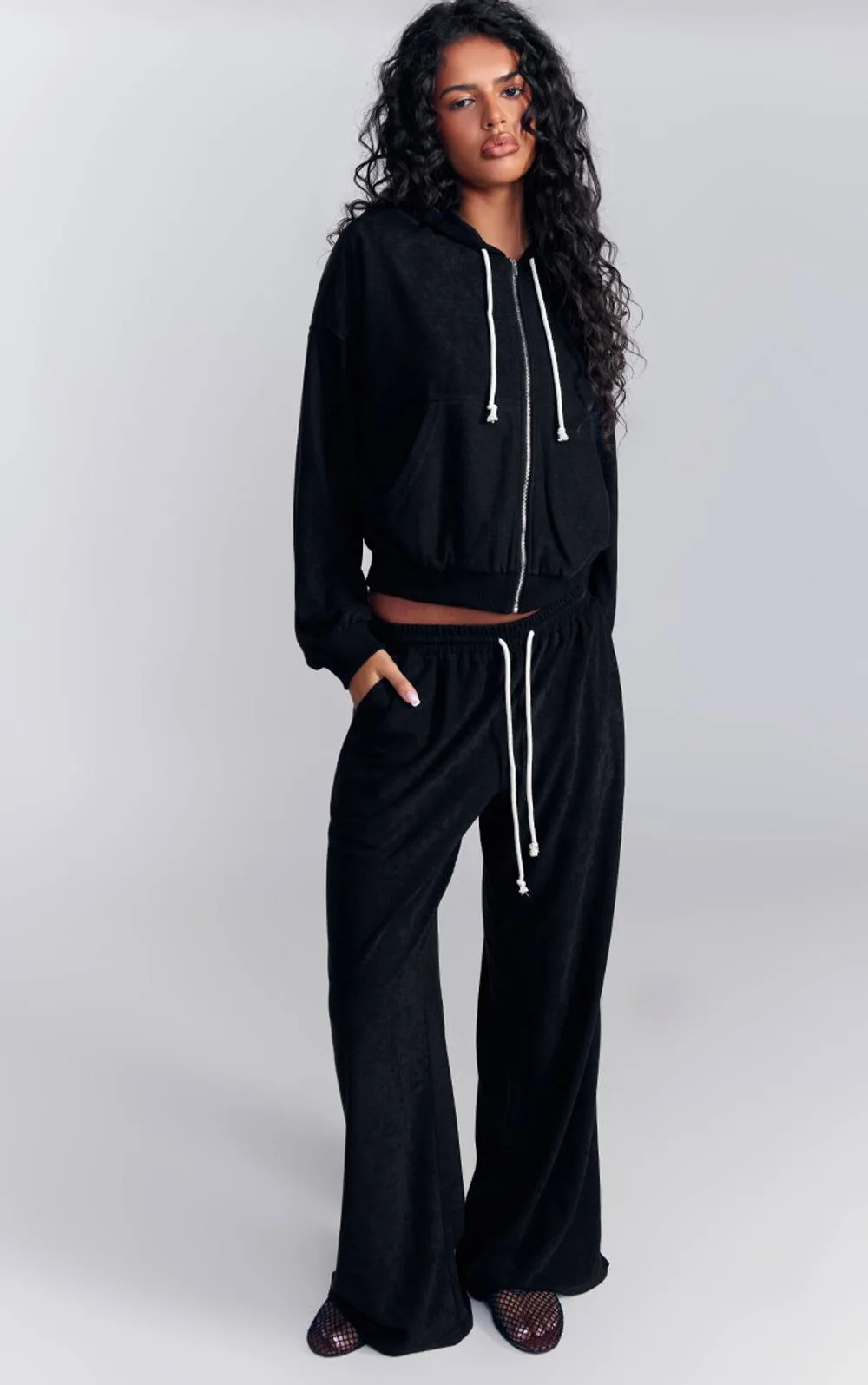 Towelling Contrast Drawcord Wide Leg Joggers by PrettyLittleThing