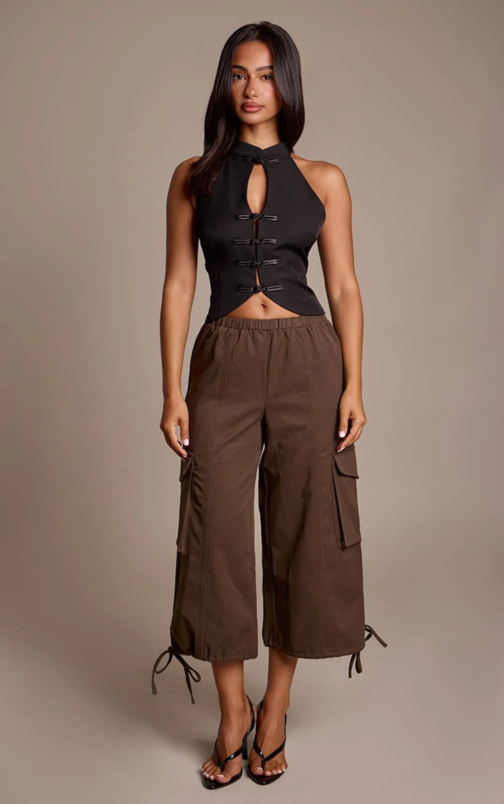 Elasticated Waist Twill Cropped Cargo Trousers by PrettyLittleThing