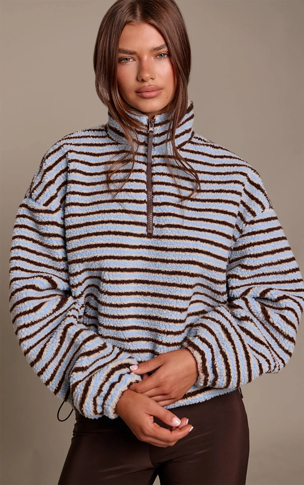 Stripe Quarter Zip Long Sleeve Fleece by PrettyLittleThing
