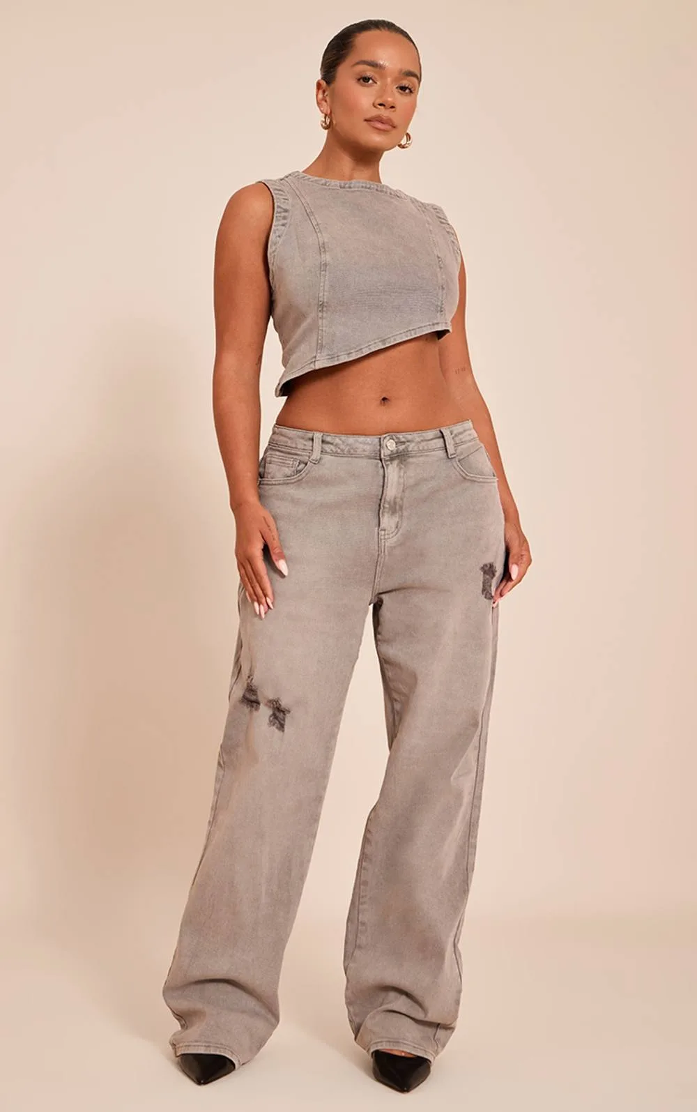 Stretch Washed Mid Rise Denim Wide Leg Jeans by PrettyLittleThing