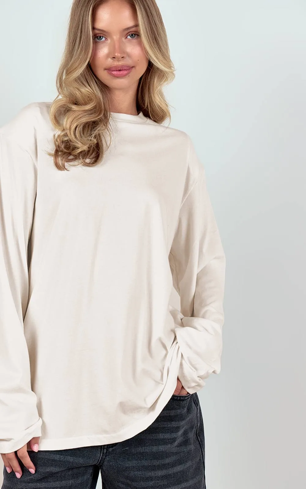 Cotton Shoulder Pad Long Sleeve Oversized T-Shirt by PrettyLittleThing