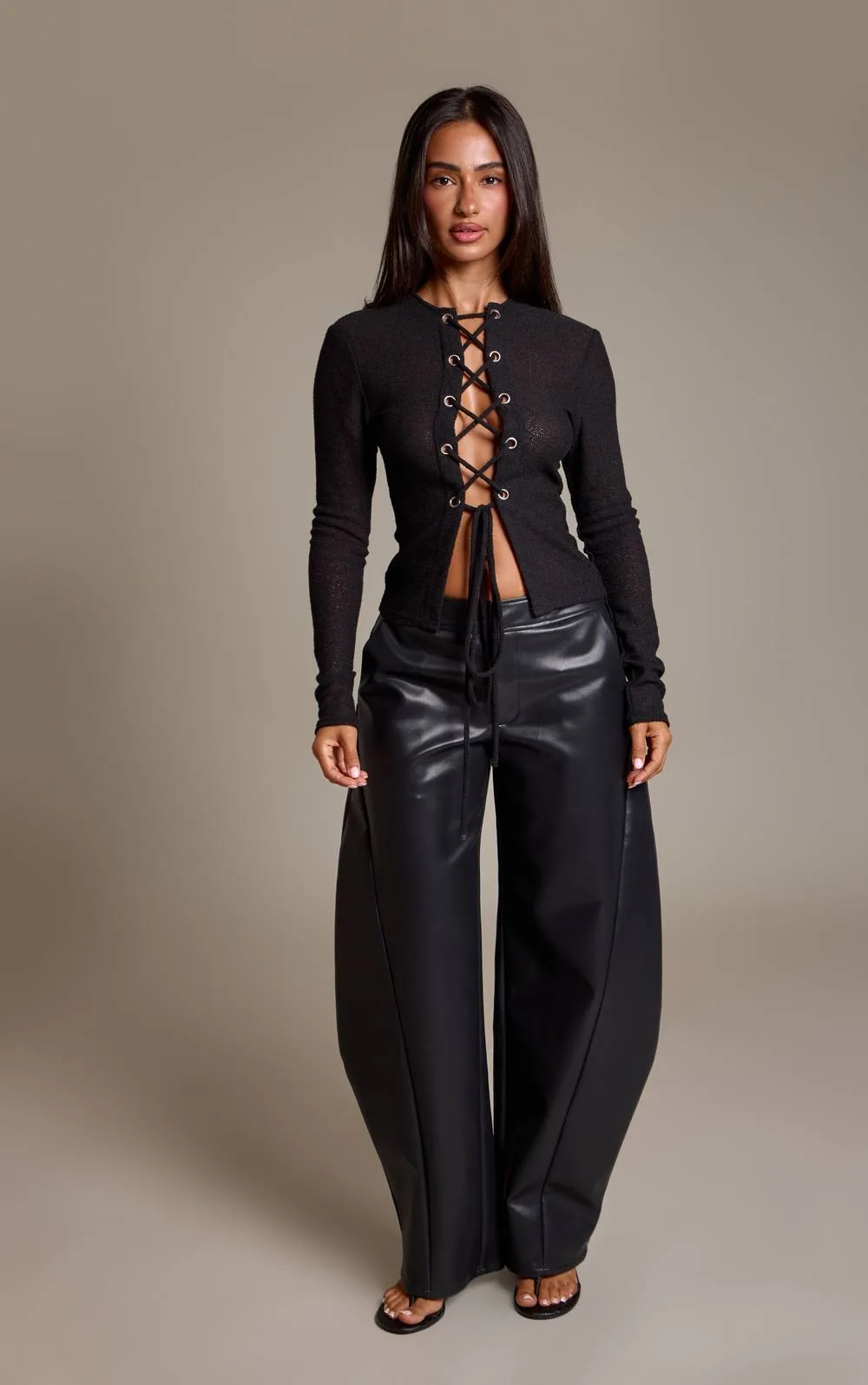 Faux Leather Seam Detail Balloon Trousers by PrettyLittleThing