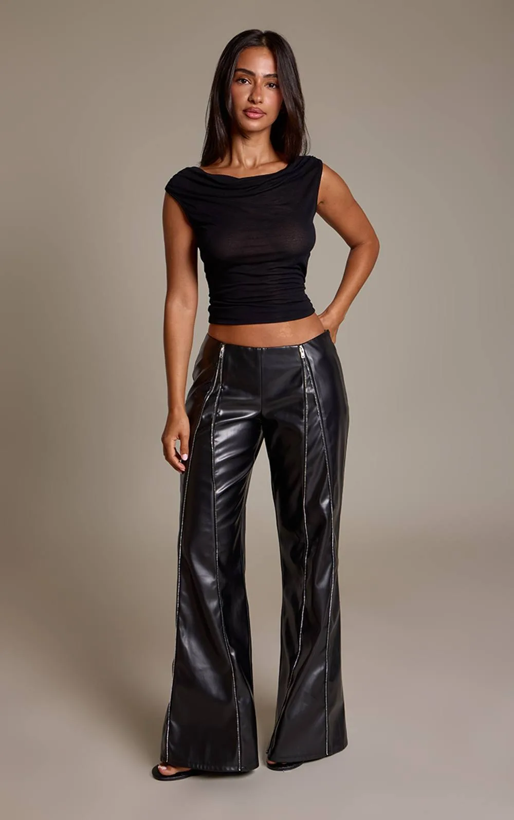 Zip Front Faux Leather Straight Leg Trousers by PrettyLittleThing