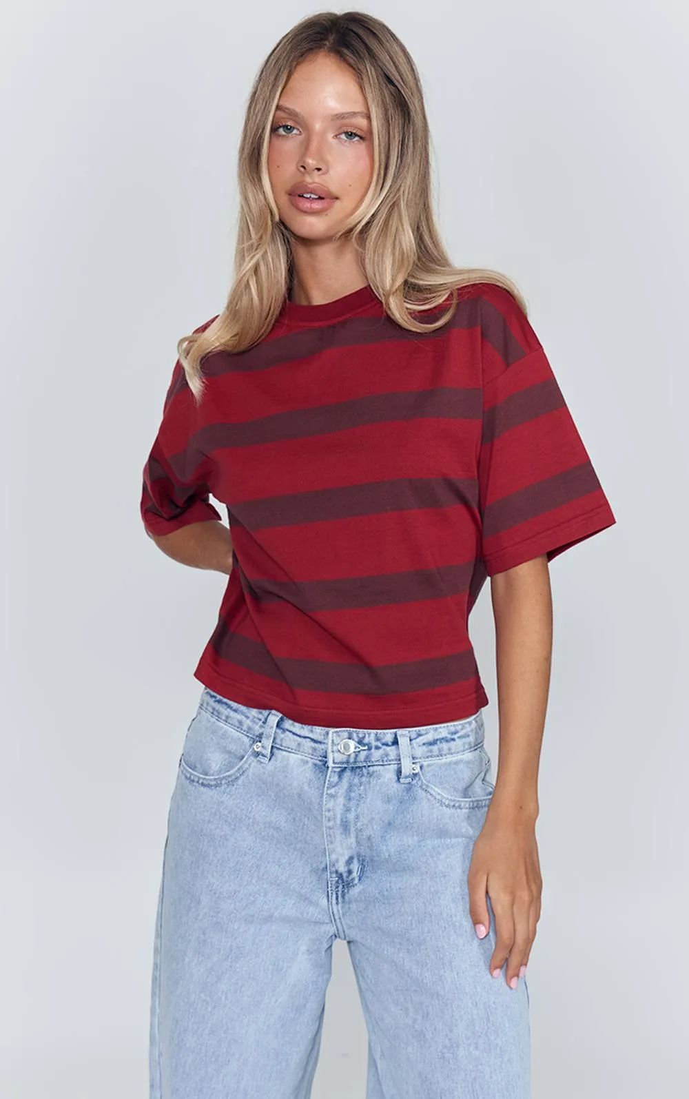 Stripe Cotton Dropped Sleeve T-Shirt by PrettyLittleThing