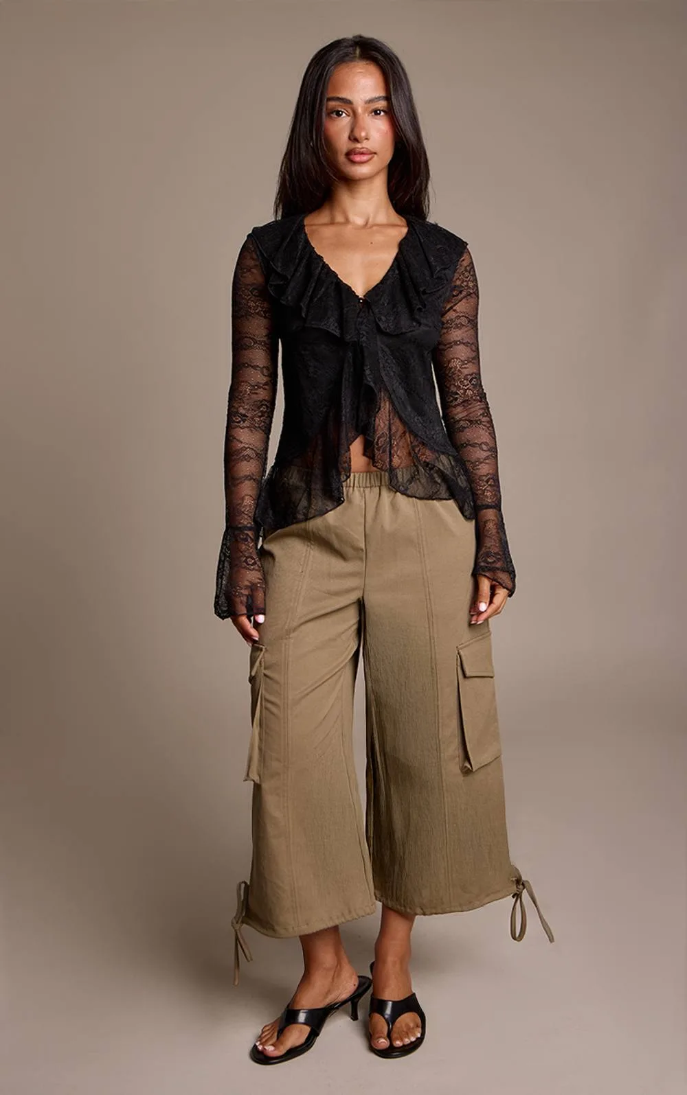 Elasticated Waist Twill Cropped Cargo Trousers