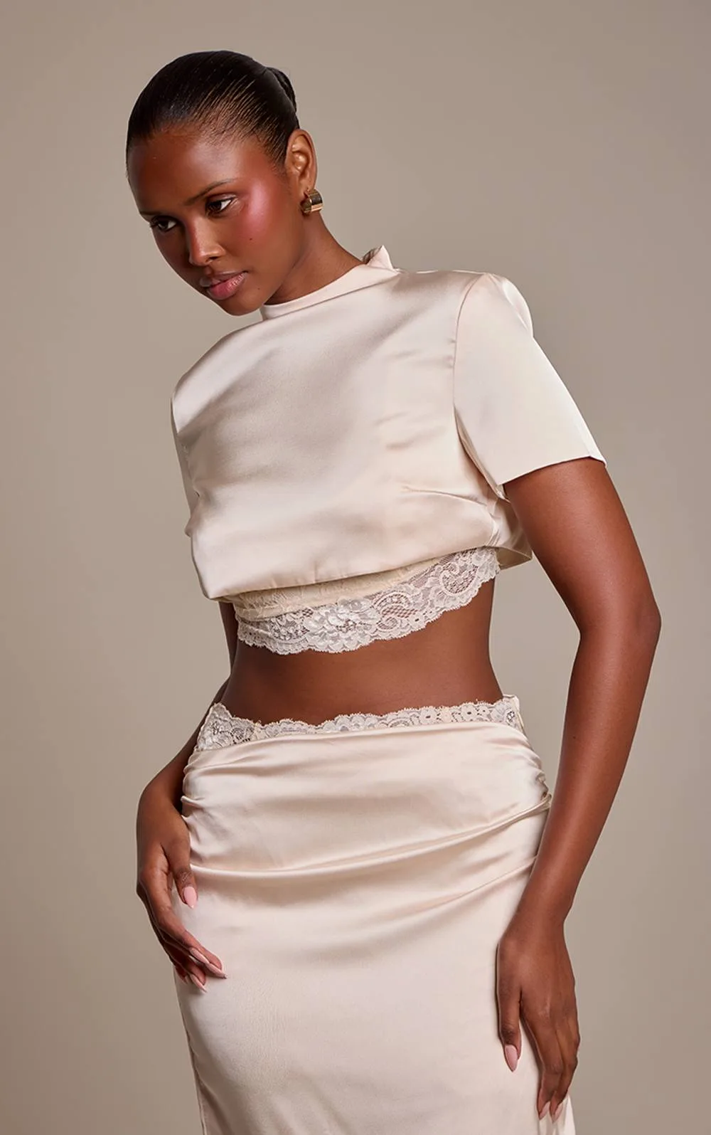 Structured Satin High Neck Top