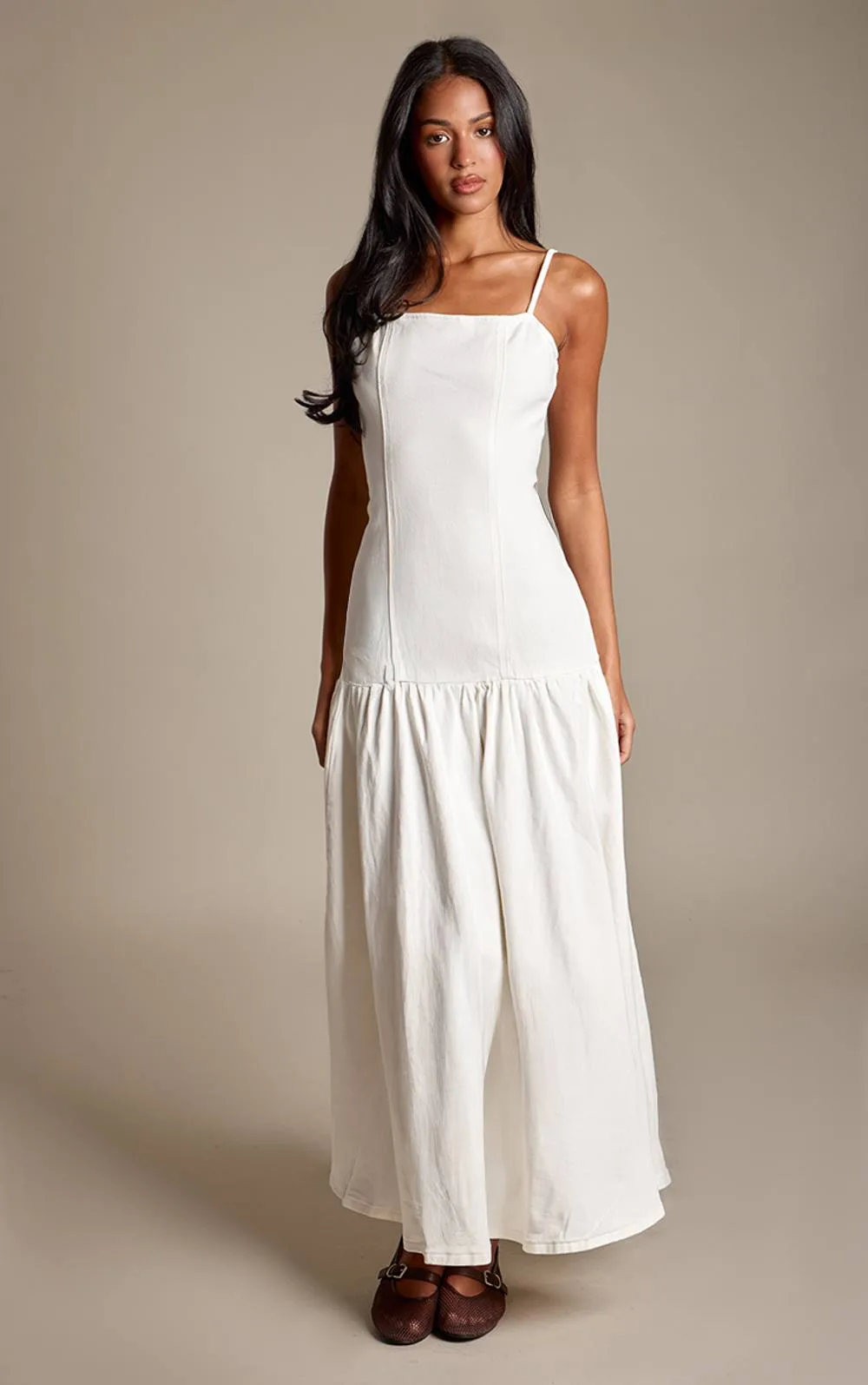 Stretch Denim Drop Waist Midaxi Dress