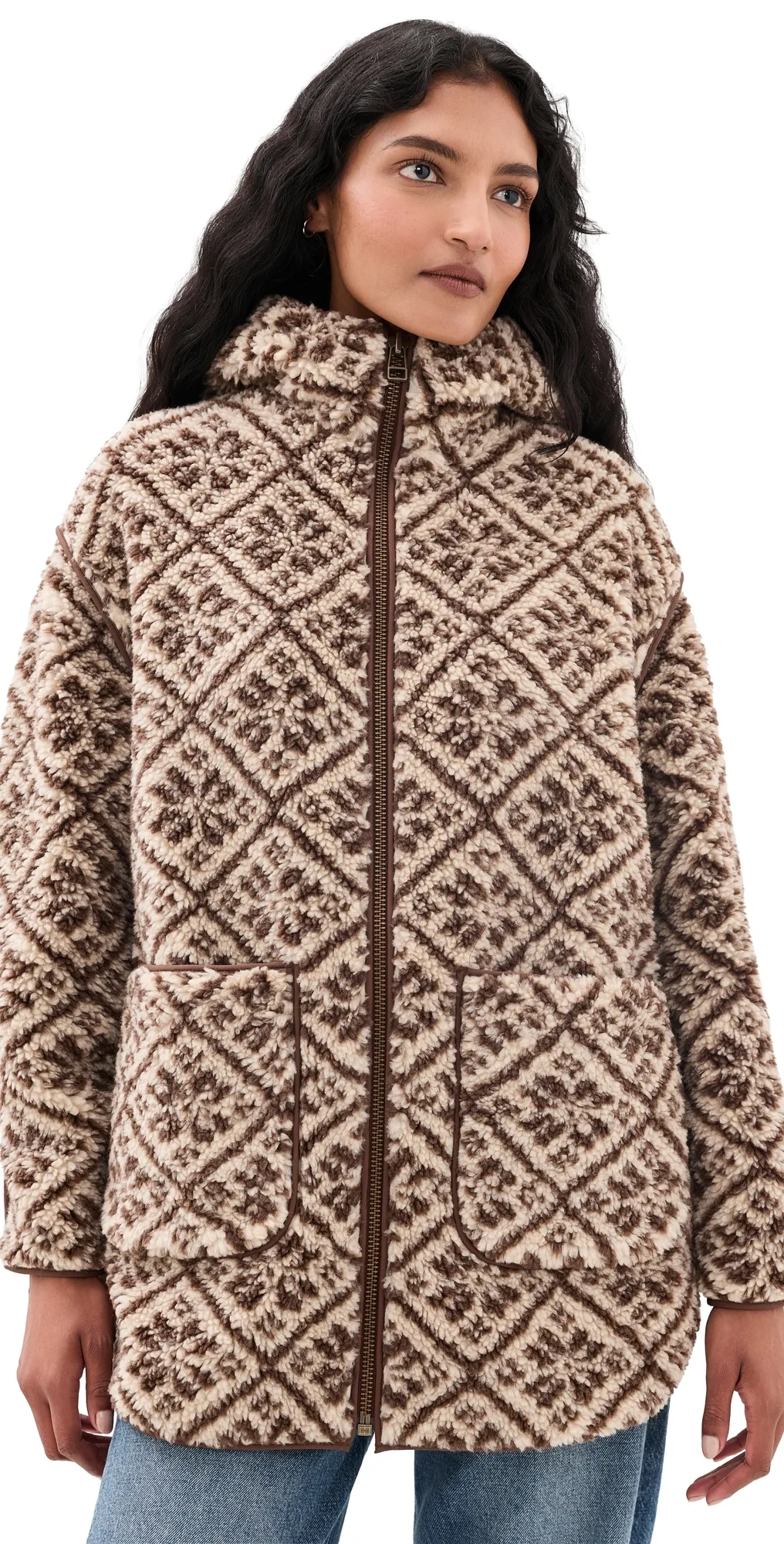 Hooded Sherpa Jacket Brown Jacquard by Marea