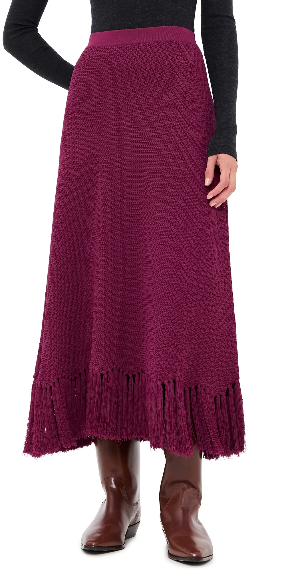 Fringe Detailed Midi Skirt by English Factory