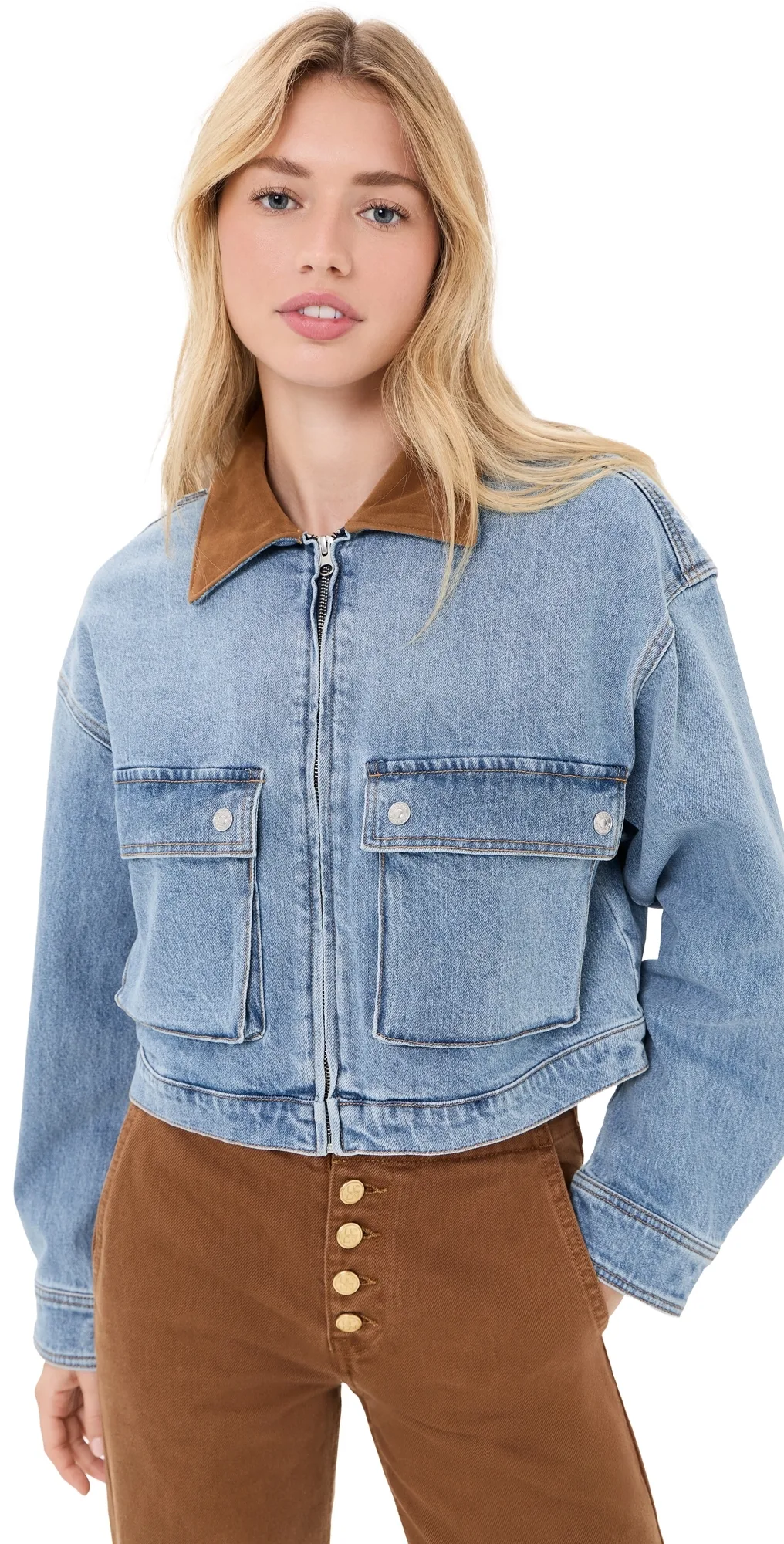 The Denim Swing Cropped Jacket by GOOD AMERICAN