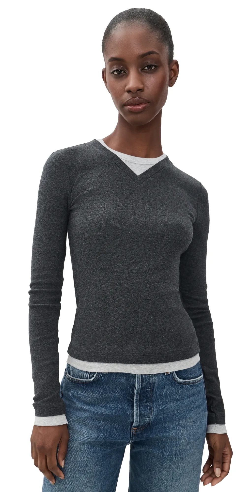 Organic Cotton V Neck Long Sleeve Top by St. Agni