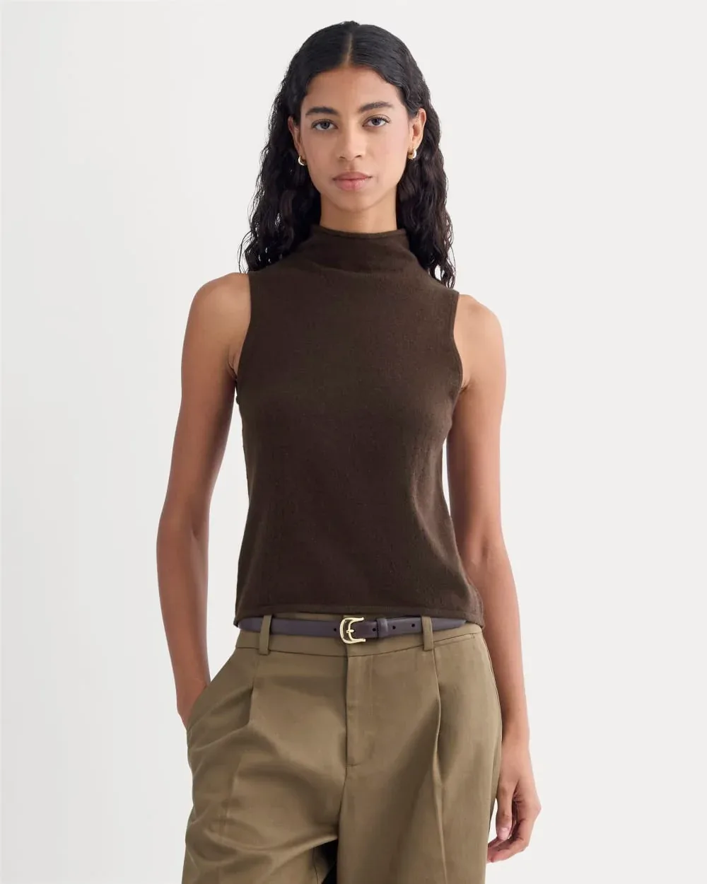 Cashmere Funnel-Neck Tank Top Sweater