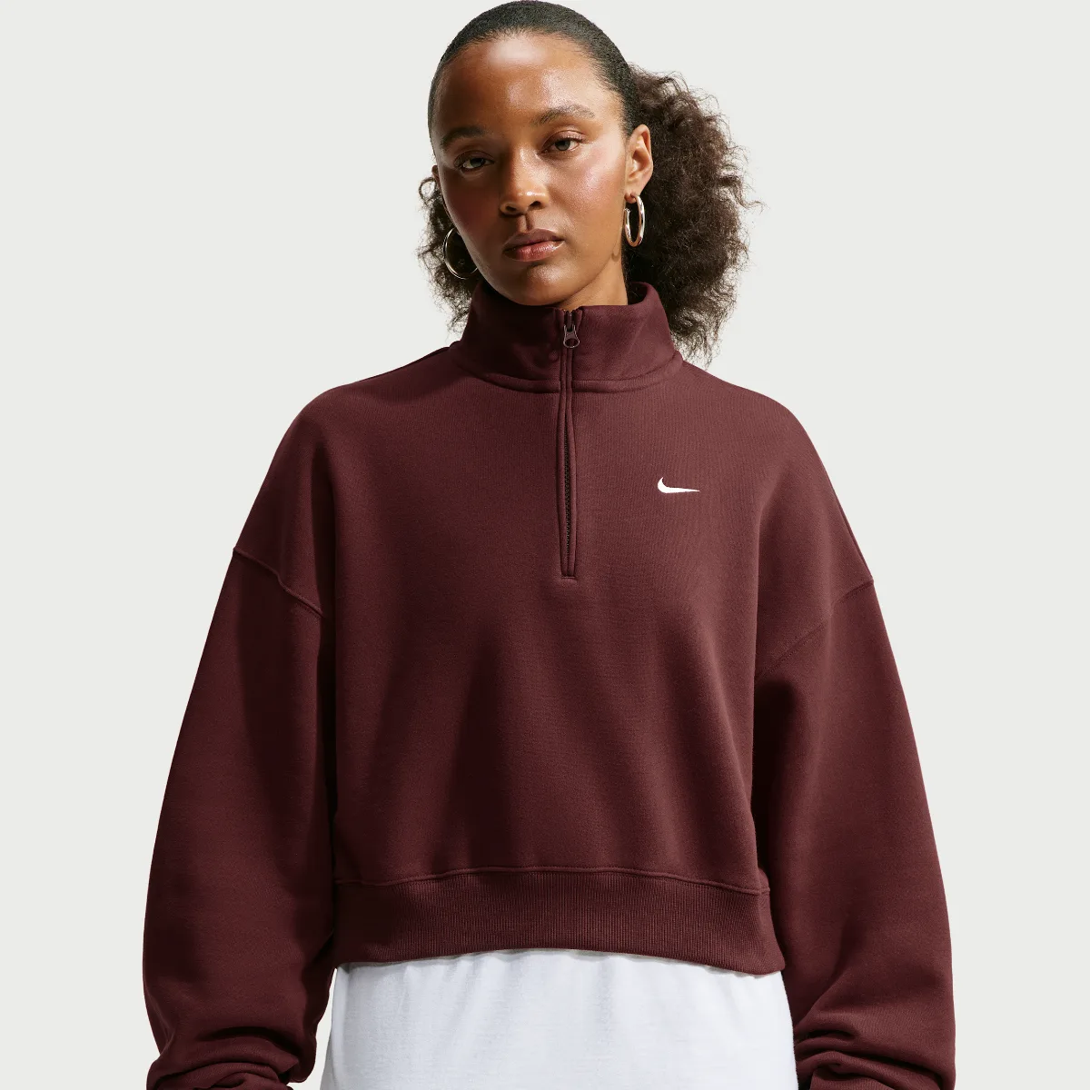 Studio Fleece Medium Weight Oversized 1/4-Zip Cropped Top