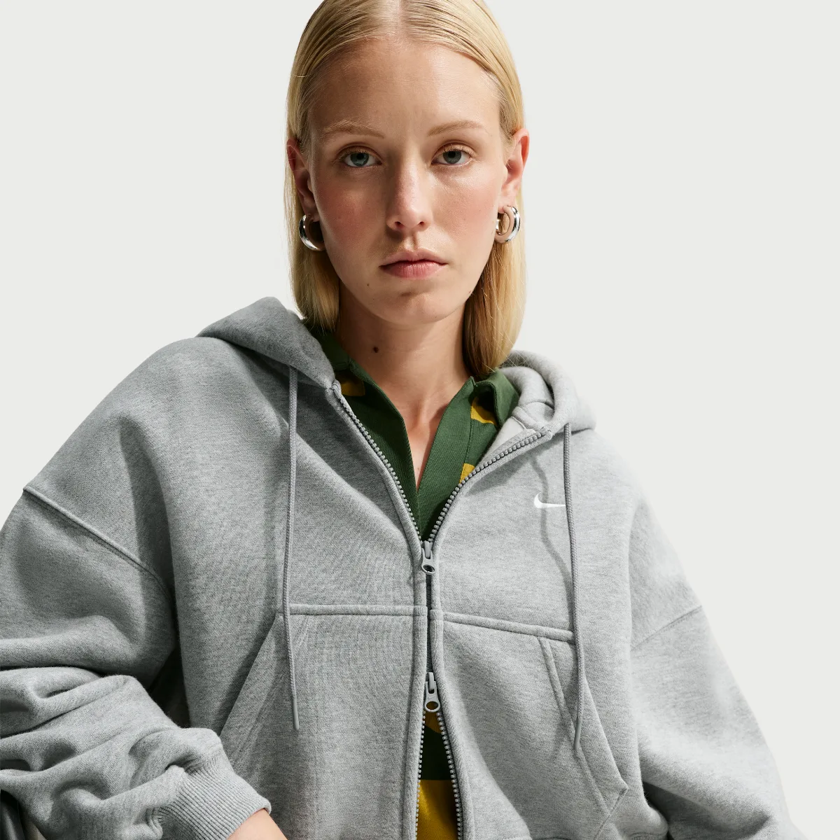 Studio Fleece Medium Weight Oversized Full-Zip Cropped Hoodie