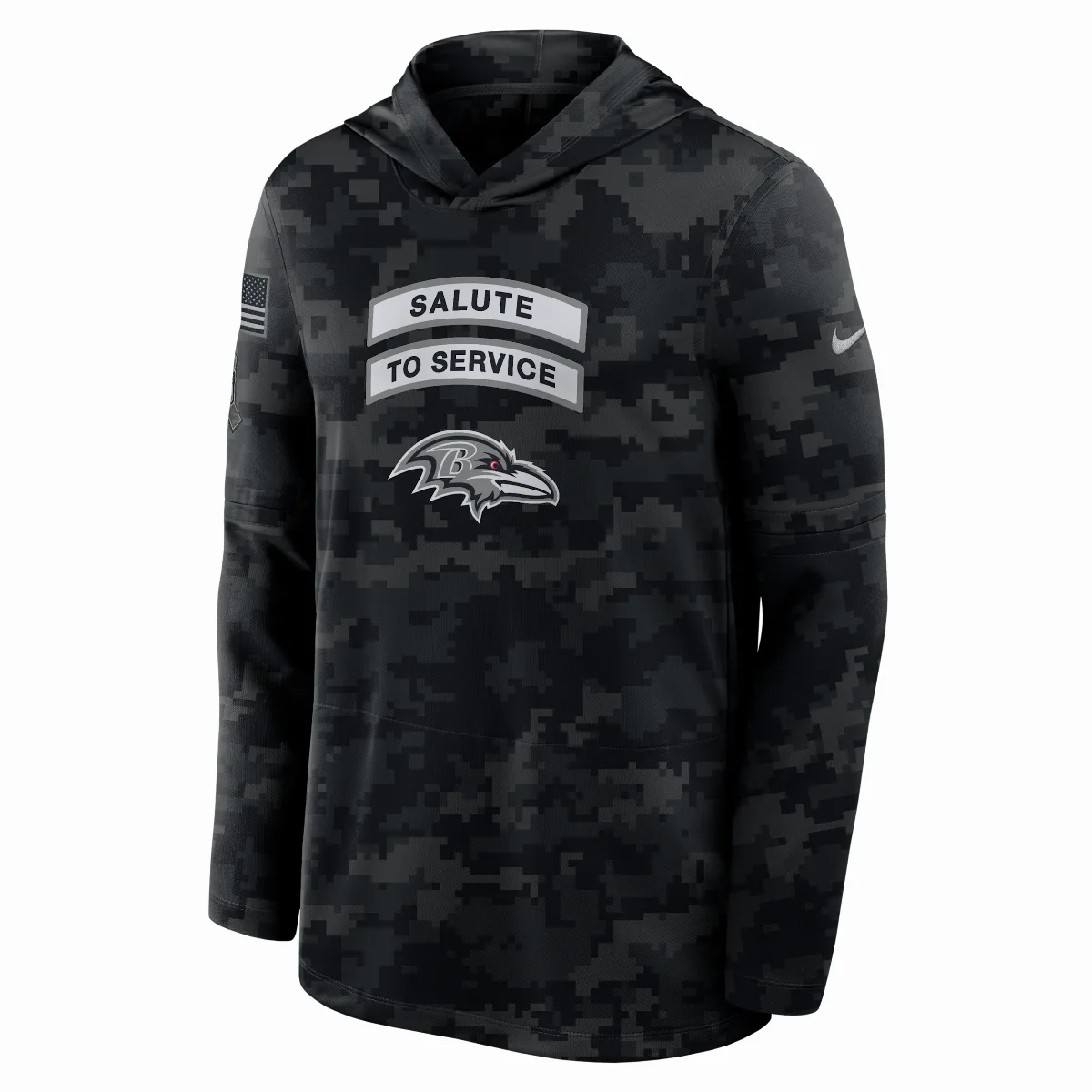 Baltimore Ravens Salute to Service Sideline Dri-FIT NFL Long-Sleeve Hooded Top by Nike