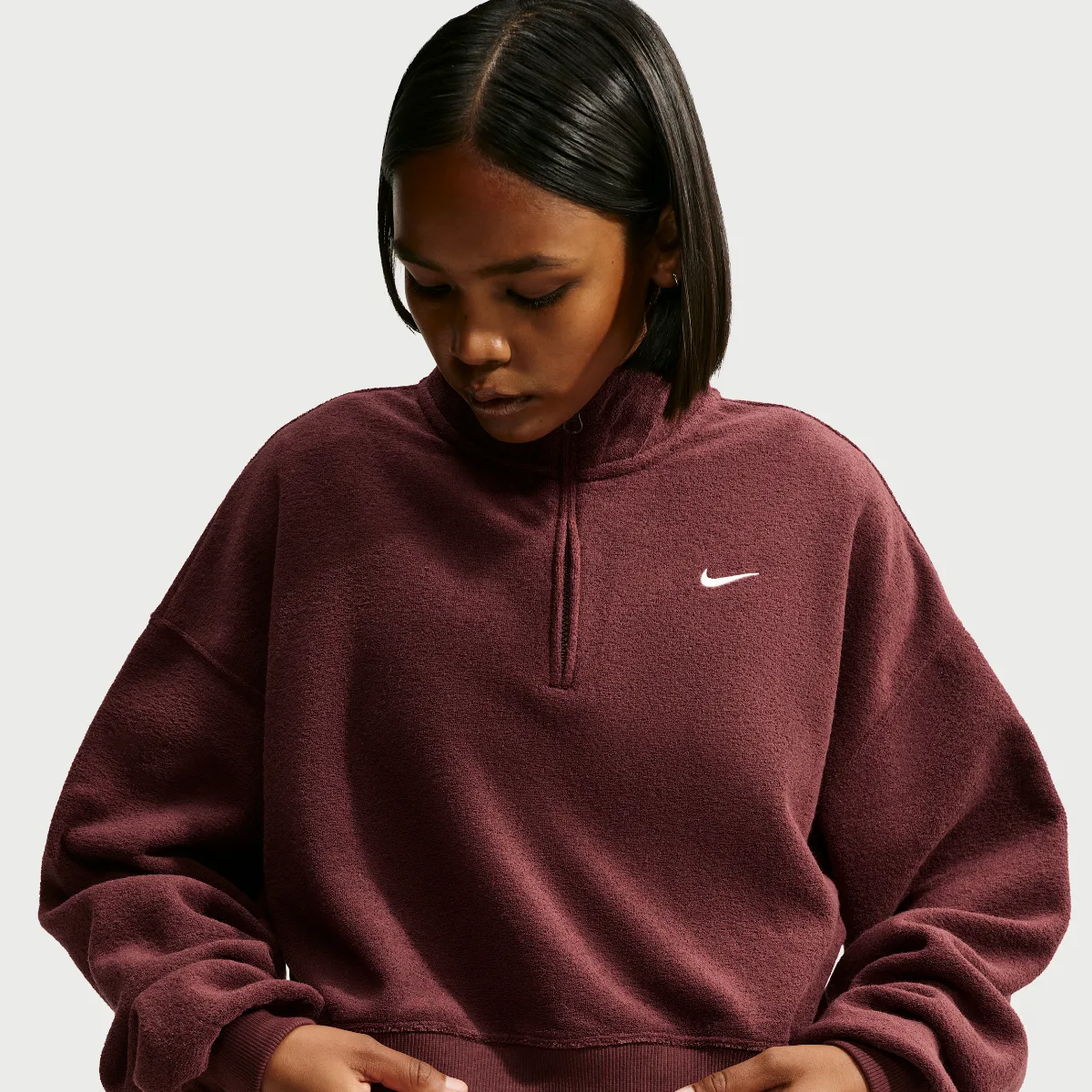 Studio Fleece Medium-Weight Plush Oversized 1/4-Zip Cropped Top by Nike