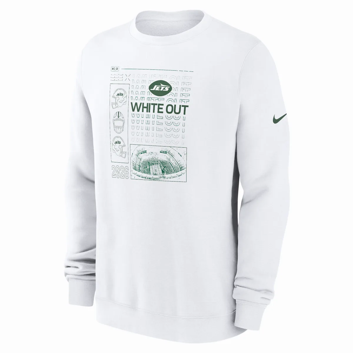 New York Jets White Out NFL Pullover Crew by Nike