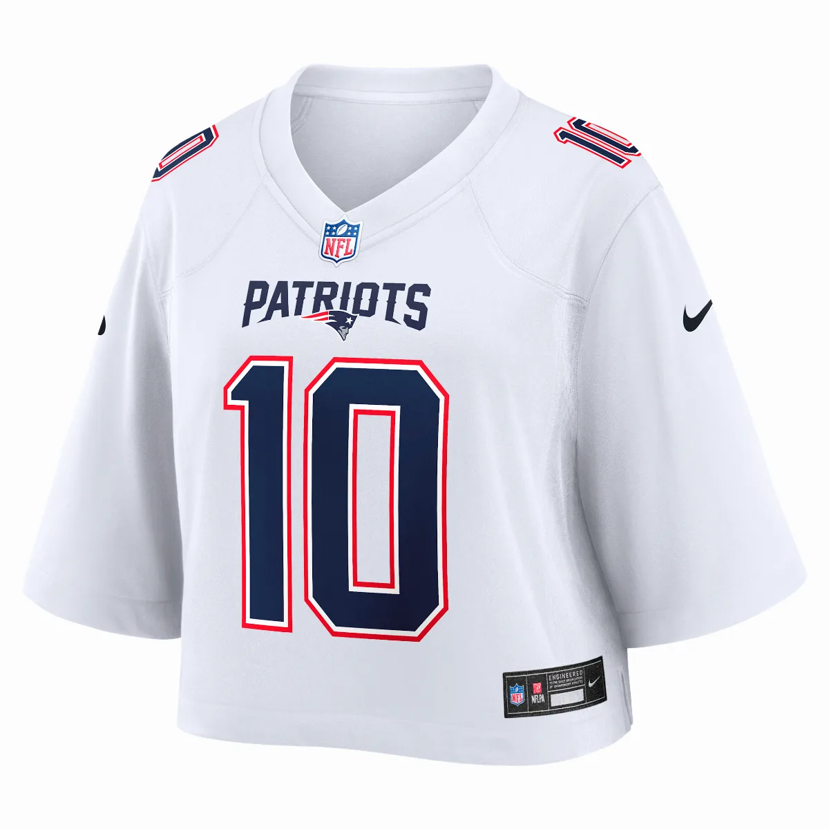Drake Maye New England Patriots NFL Cropped Tundra Game Jersey by Nike