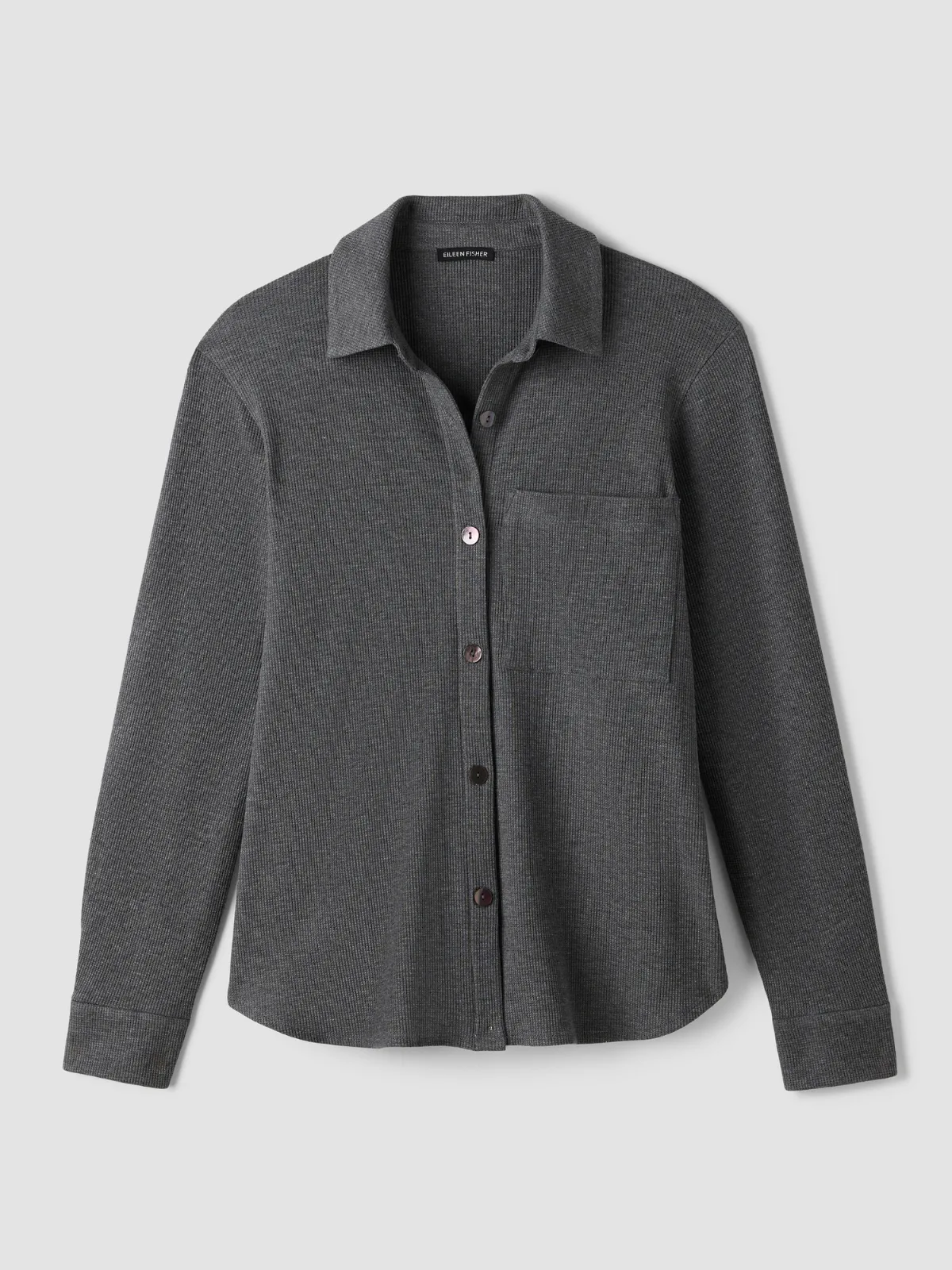 Cozy Waffle Knit Classic Collar Shirt by Eileen Fisher