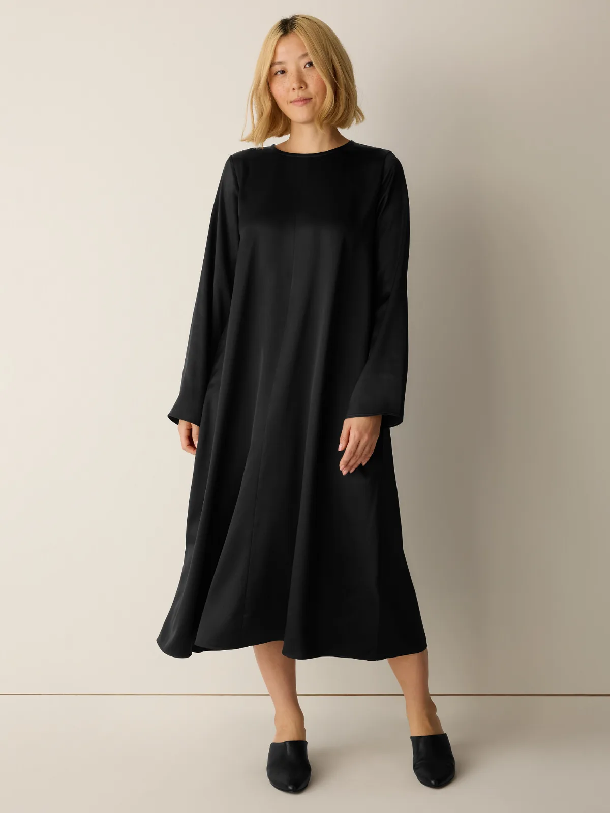 Heavyweight Silk Charmeuse Round Neck Dress by Eileen Fisher
