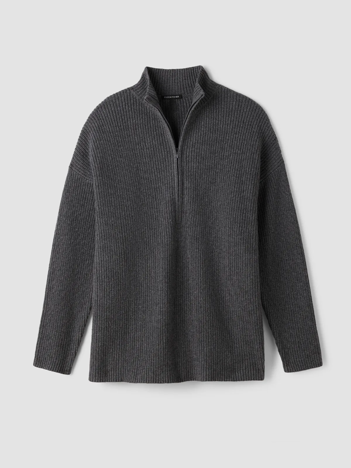 Cotton & Recycled Cashmere Half-Zip Top by EILEEN FISHER