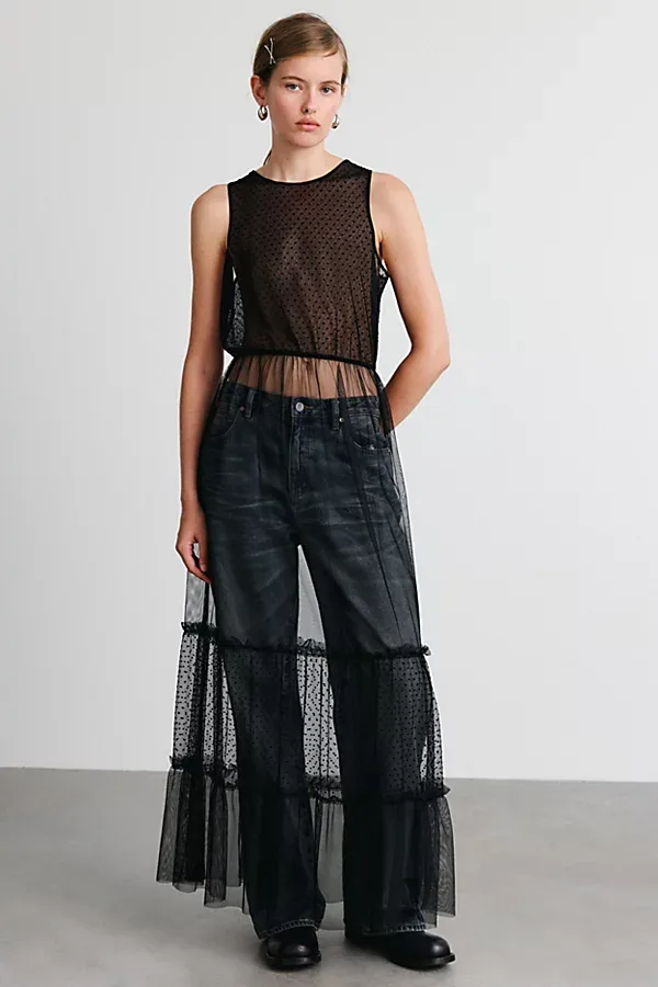 Terra Tiered Sheer Mesh Maxi Dress by AllSaints