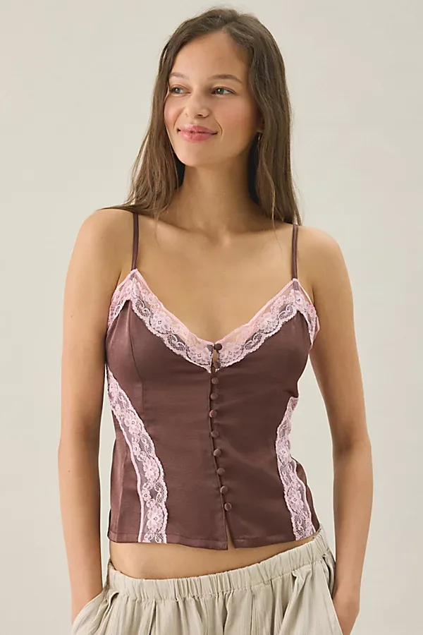 Candace Lace Trim Satin Cami by Kimchi Blue