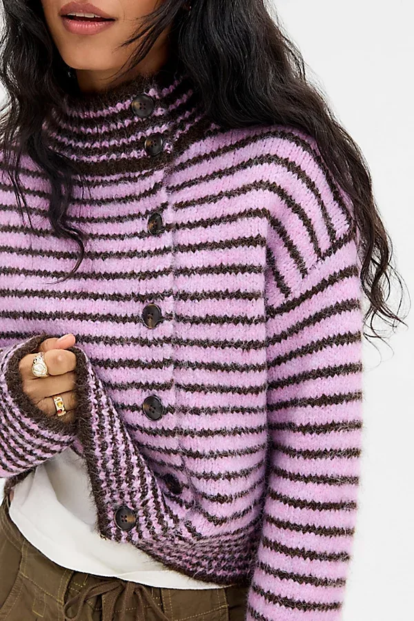 UO Indie Asymmetric Button Funnel Neck Cardigan by Urban Outfitters