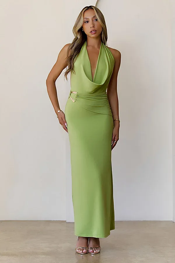 Silk Essence Halter Maxi Dress by Hello Molly