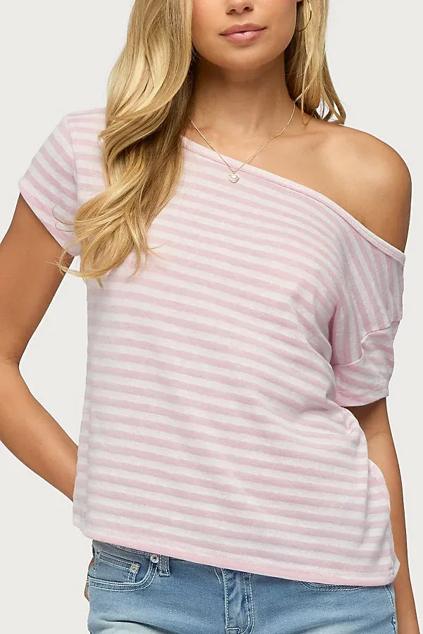 Chanelle Off Shoulder Striped Top by Edikted