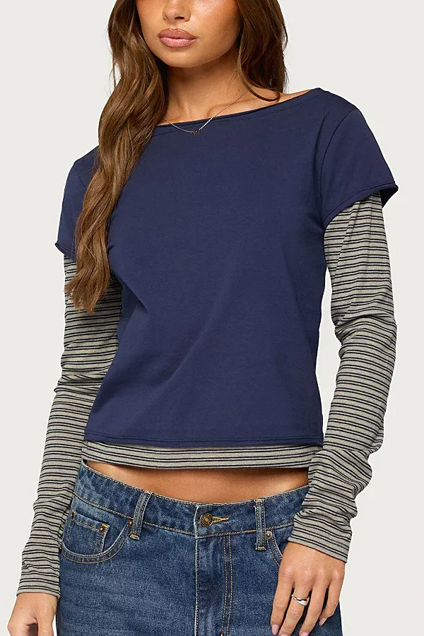 Layered Stripey Long Sleeve T Shirt by Edikted
